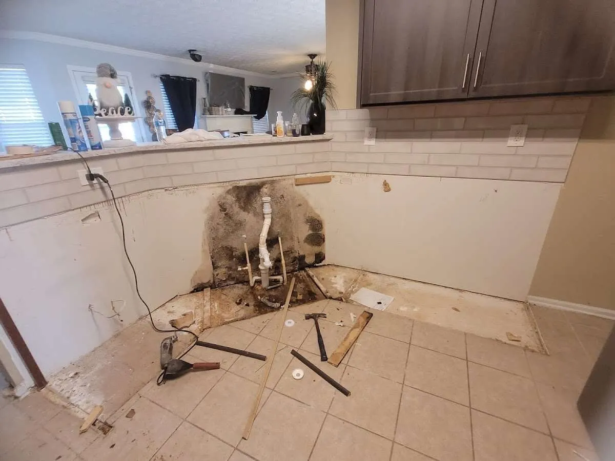 Mold behind wall with plumbing during Flood Damage Cleanup in Oregon